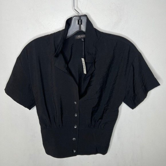 Madewell Drapey Banded Bottom Button Down Top Black Size S NJ625 - Picture 3 of 4
